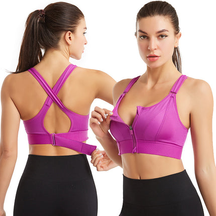 Women's non-steel ring zipper large size sports bra gathered yoga fitness shockproof running women's non-marking underwear body tank tops