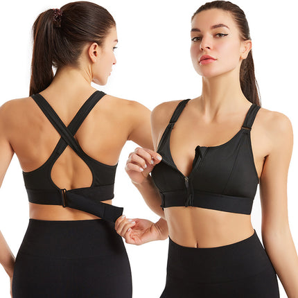 Women's non-steel ring zipper large size sports bra gathered yoga fitness shockproof running women's non-marking underwear body tank tops