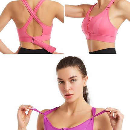 Women's non-steel ring zipper large size sports bra gathered yoga fitness shockproof running women's non-marking underwear body tank tops
