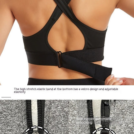 Women's non-steel ring zipper large size sports bra gathered yoga fitness shockproof running women's non-marking underwear body tank tops