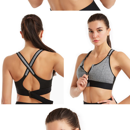 Women's non-steel ring zipper large size sports bra gathered yoga fitness shockproof running women's non-marking underwear body tank tops