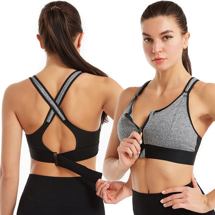 Women's non-steel ring zipper large size sports bra gathered yoga fitness shockproof running women's non-marking underwear body tank tops