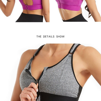 Women's non-steel ring zipper large size sports bra gathered yoga fitness shockproof running women's non-marking underwear body tank tops