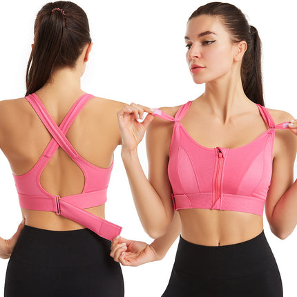 Women's non-steel ring zipper large size sports bra gathered yoga fitness shockproof running women's non-marking underwear body tank tops