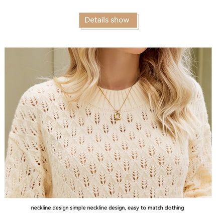 Women's Autumn and Winter Knitted Sweater Long Sleeve Design Sense Skeleton Loose Round Neck Loose Hollow Knit Pullover