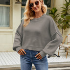 Flower gray short pullover sweater