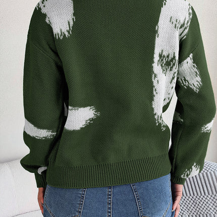 Clashing Striped Sweater Ladies Long Sleeve Cardigan Pullover Sweater Autumn Casual Lantern Sleeve Knitted Pullover Sweater Top