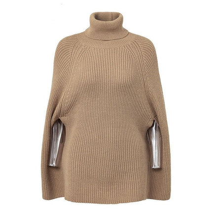 Womens Turtleneck Poncho Sweater Cape Wrap Knit Batwing Sleeve Tunic Pullover Tops Fall Winter Chunky Solid Jumper