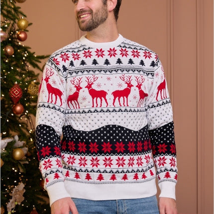 Couple's Christmas Sweater Round Neck Elk Jacquard Long Sleeve Winter Pullover Sweater Autumn and Winter Christmas Sweater