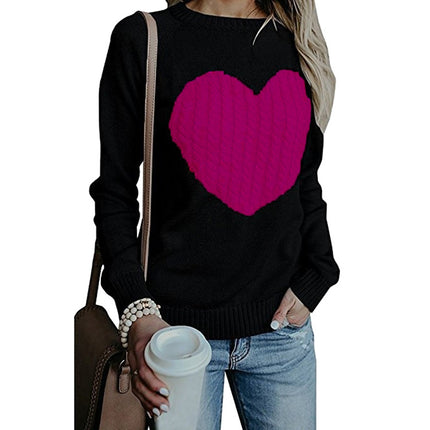 Fashion Women's Pullover Sweater Autumn and Winter Big Size Long Sleeve Round Neck Cute Heart Shape Knit Loose Top Shirt