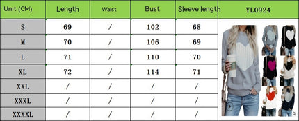 Fashion Women's Pullover Sweater Autumn and Winter Big Size Long Sleeve Round Neck Cute Heart Shape Knit Loose Top Shirt