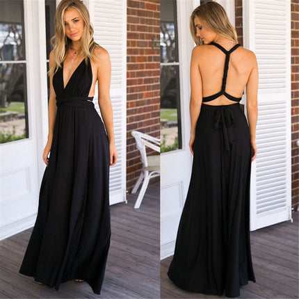 Women's Fashion Solid Color Multi Wear Cross Backless Sexy Long Dresses Bandage Dresses Long Dresses