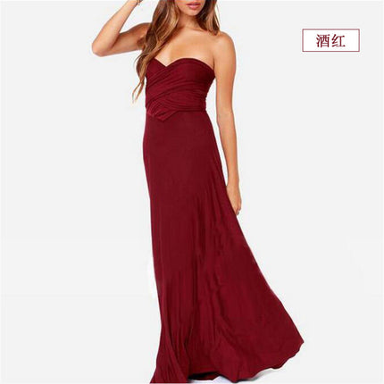 Women's Fashion Solid Color Multi Wear Cross Backless Sexy Long Dresses Bandage Dresses Long Dresses
