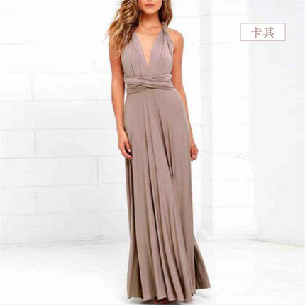 Women's Fashion Solid Color Multi Wear Cross Backless Sexy Long Dresses Bandage Dresses Long Dresses