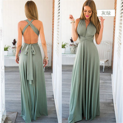 Women's Fashion Solid Color Multi Wear Cross Backless Sexy Long Dresses Bandage Dresses Long Dresses