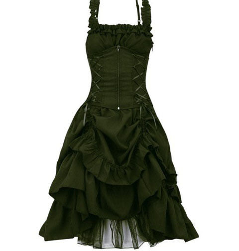Lolita cos wear gothic ball gowns dresses halter slim irregular straps corset lace Victorian women's clothing