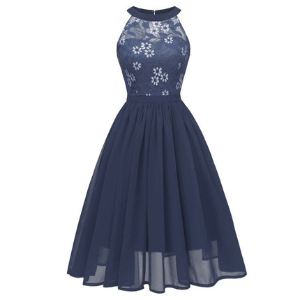 Women's Vintage Lace Sexy Slim Chiffon Neck Big Swing Lace Dresses Women's Party Dresses