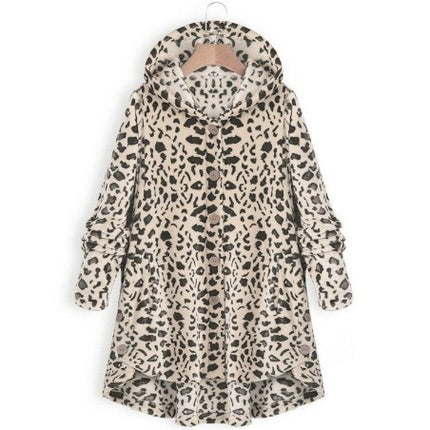 Women's autumn and winter plush hooded jacket buttons warm top irregular solid color leisure hooded jacket