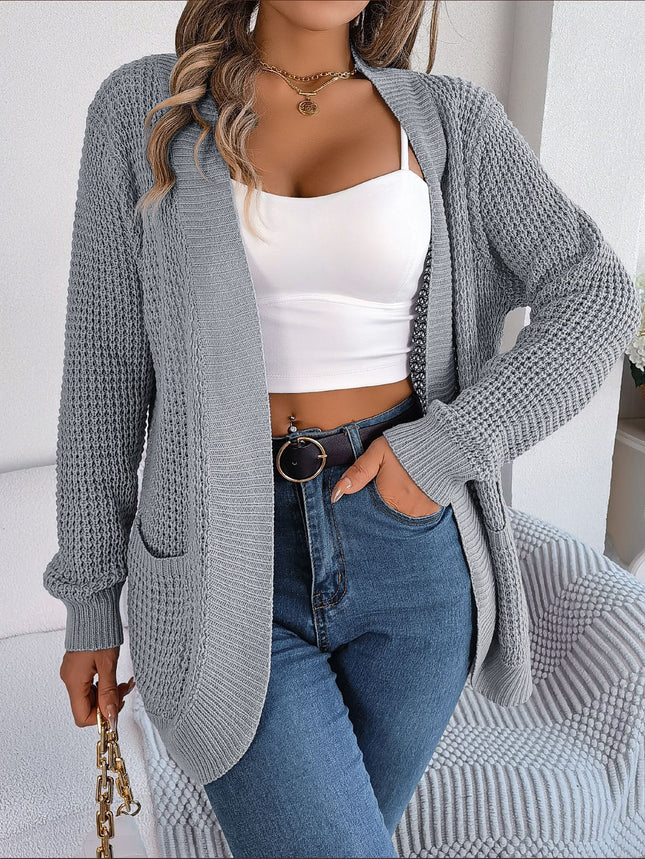 Autumn and Winter Fashion Women's Solid Color Pocket Knit Cardigan Vintage Sweater Cardigan Jacket Sweater