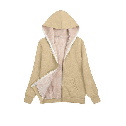 Women's Hooded Cardigan Sweatshirt Winter Thick Warm Padded Lined Sweatshirt Zipper Drawstring Hooded with Pocket Sweatshirt