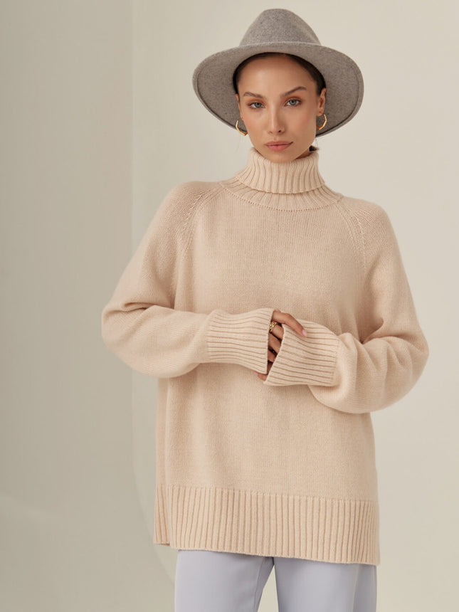 Women's Turtleneck Sweater Autumn and Winter Basic Long Sleeve Knit Hundred Solid Color Plug Sleeve Sweater