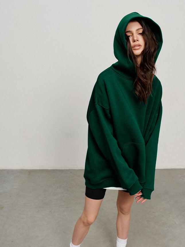 Women's Autumn and Winter Hooded Loose Sweatshirt Women's Autumn and Winter Solid Color Shaker Pullover Pocket Sweatshirt