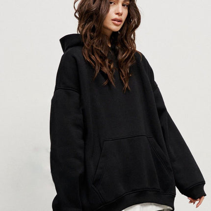 Women's Autumn and Winter Hooded Loose Sweatshirt Women's Autumn and Winter Solid Color Shaker Pullover Pocket Sweatshirt