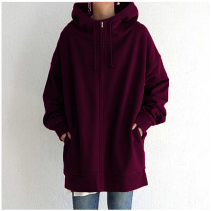 Women's Zipper Long Hoodie Casual Fleece Comfortable Fall Hooded Sweatshirt Long Sleeve with Pockets Oversized Jacket