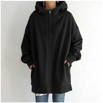 Women's Zipper Long Hoodie Casual Fleece Comfortable Fall Hooded Sweatshirt Long Sleeve with Pockets Oversized Jacket