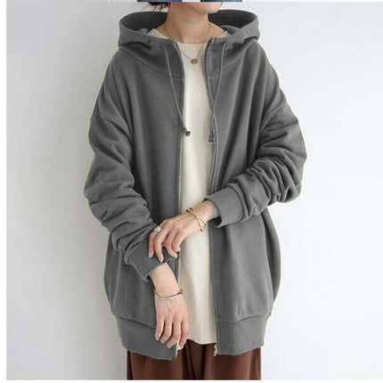 Women's Zipper Long Hoodie Casual Fleece Comfortable Fall Hooded Sweatshirt Long Sleeve with Pockets Oversized Jacket