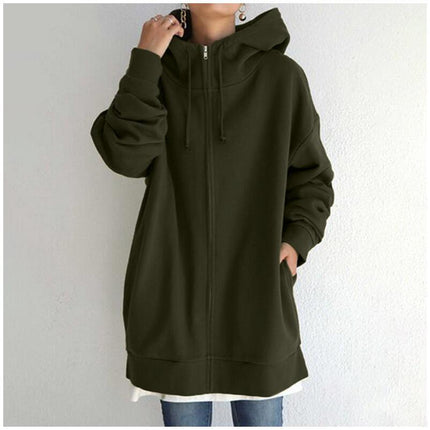 Women's Zipper Long Hoodie Casual Fleece Comfortable Fall Hooded Sweatshirt Long Sleeve with Pockets Oversized Jacket