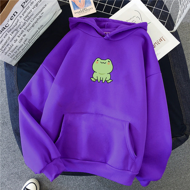 Women's Casual Hooded Jacket Frog Print Hooded Drawstring Pocket Sweatshirt Women's Hooded Long Sweatshirt 1
