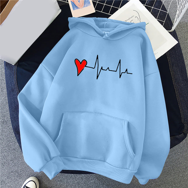Women's Casual Hoodie Love Printed Couple Sweatshirt Long Sleeve Sweater Pullover with Pockets Autumn 2