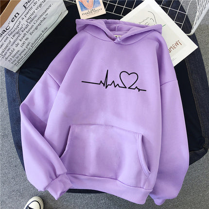 Women's Casual Hoodie Love Printed Couple Sweatshirt Long Sleeve Sweater Pullover with Pockets Autumn 1