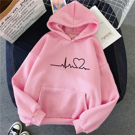 Women's Casual Hoodie Love Printed Couple Sweatshirt Long Sleeve Sweater Pullover with Pockets Autumn 1