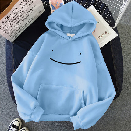 Fleece Sweatshirt Women's Fashion Kawaii Smiley Face Print Long Sleeve Hooded Padded Sweatshirt Pullover Hoodie Couple Sweatshirt
