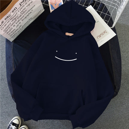 Fleece Sweatshirt Women's Fashion Kawaii Smiley Face Print Long Sleeve Hooded Padded Sweatshirt Pullover Hoodie Couple Sweatshirt