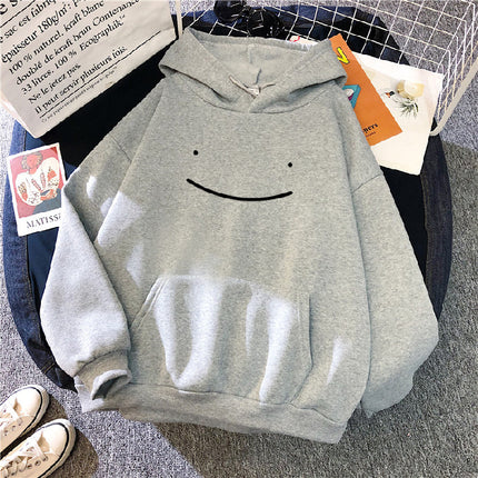 Fleece Sweatshirt Women's Fashion Kawaii Smiley Face Print Long Sleeve Hooded Padded Sweatshirt Pullover Hoodie Couple Sweatshirt