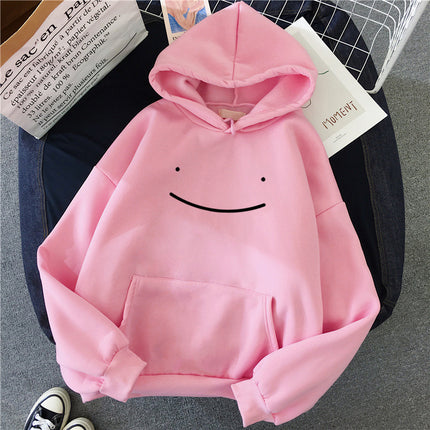 Fleece Sweatshirt Women's Fashion Kawaii Smiley Face Print Long Sleeve Hooded Padded Sweatshirt Pullover Hoodie Couple Sweatshirt