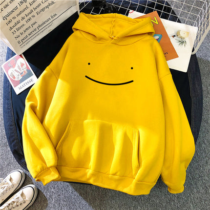 Fleece Sweatshirt Women's Fashion Kawaii Smiley Face Print Long Sleeve Hooded Padded Sweatshirt Pullover Hoodie Couple Sweatshirt