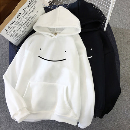 Fleece Sweatshirt Women's Fashion Kawaii Smiley Face Print Long Sleeve Hooded Padded Sweatshirt Pullover Hoodie Couple Sweatshirt
