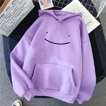 Fleece Sweatshirt Women's Fashion Kawaii Smiley Face Print Long Sleeve Hooded Padded Sweatshirt Pullover Hoodie Couple Sweatshirt