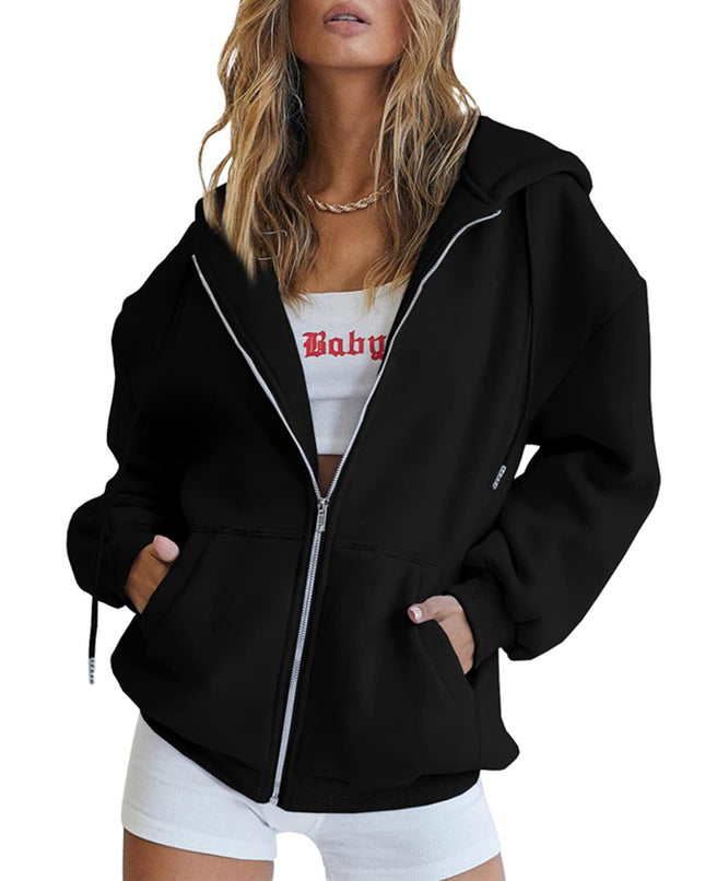 Women's Cute Hoodie Teenage Fall Jacket Oversized Sweatshirt Casual Drawstring Zipper Pocket Hoodie
