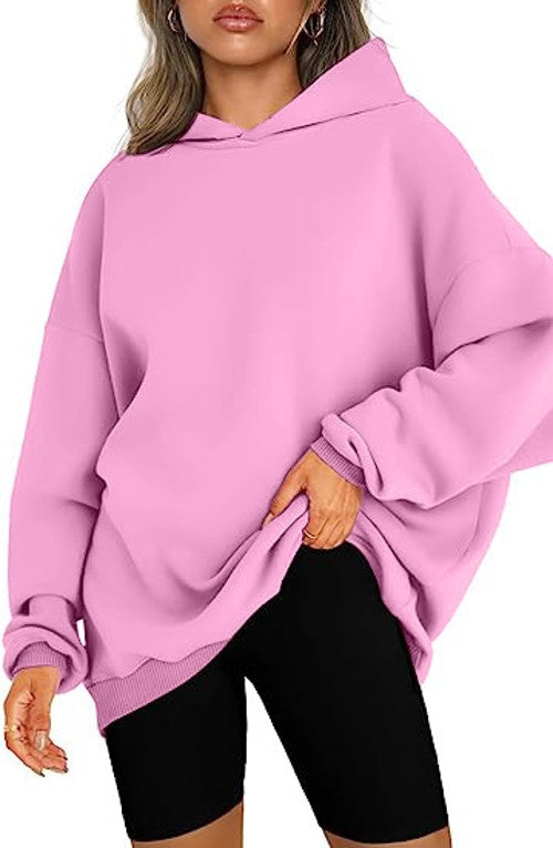 Women's Casual Hoodie Long Sleeve Padded Pullover Top Solid Color Fashion Loose Casual Sweatshirt