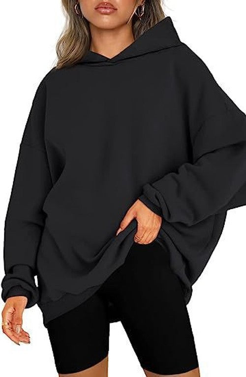 Women's Casual Hoodie Long Sleeve Padded Pullover Top Solid Color Fashion Loose Casual Sweatshirt