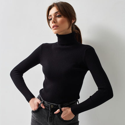 Turtleneck Sweater Women Solid Color Bottoming Shirt Slim High Collar Knitted Long Sleeved Top Pullover Sweaters