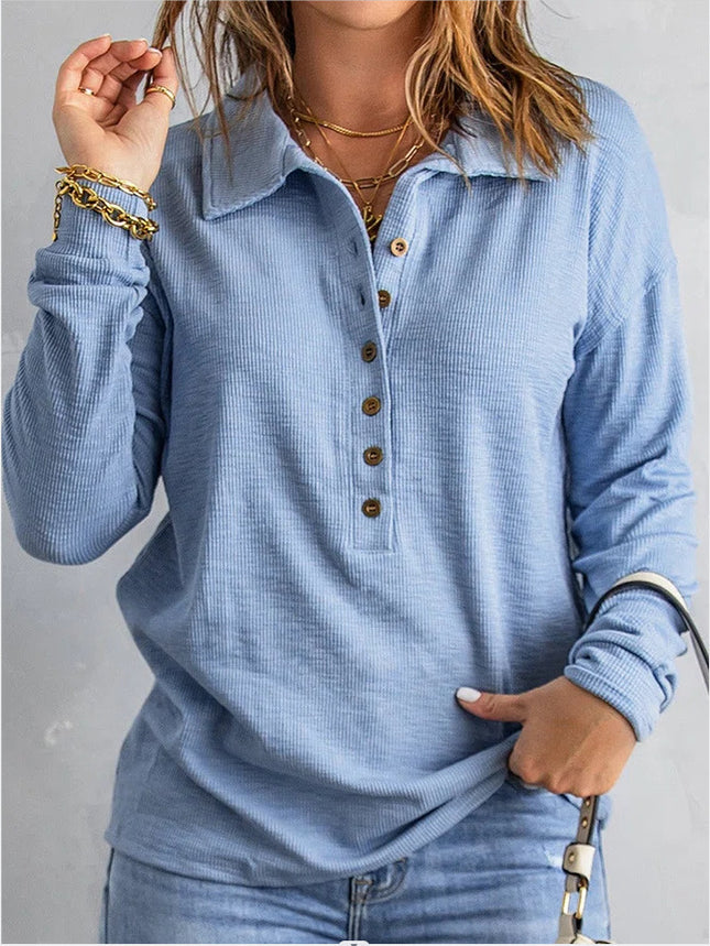 Women's solid color knit sweater sweater fall and winter single-breasted lapel long-sleeved loose casual bottoming tops