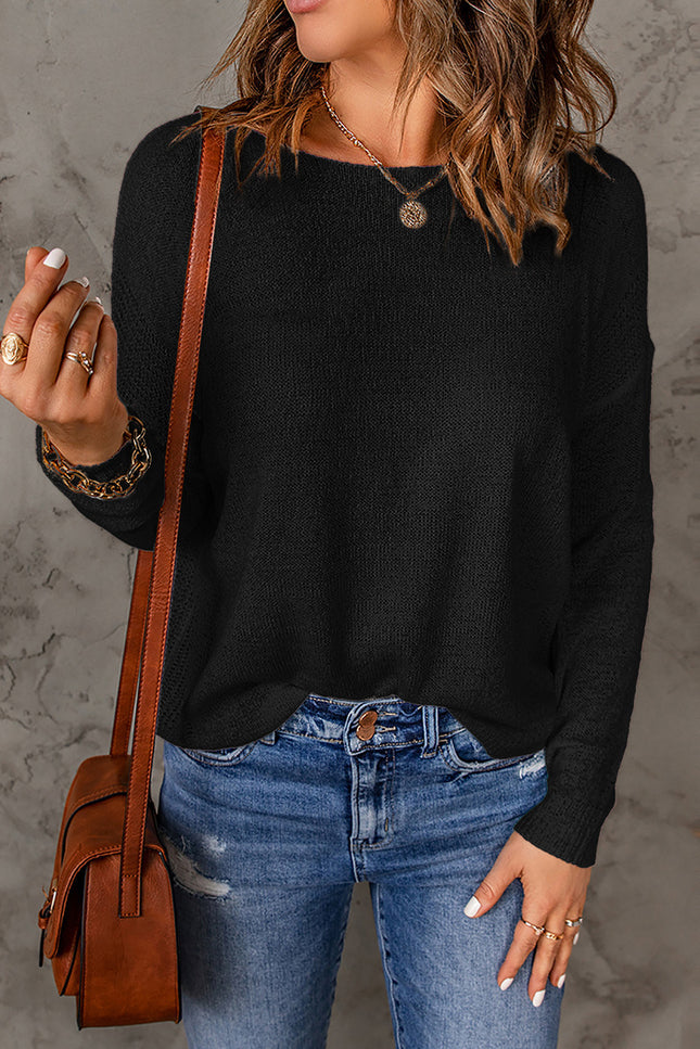 Women's Fashion Casual Peplum Pullover Sweater Top Women's Fashion Round Neck Solid Color Long Sleeve Knit Sweater