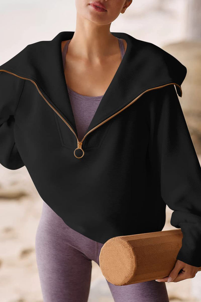 Women's Half Zipper Super David's Sweater Long Sleeve Quarter Zipper Large Lapel Sweater Pullover Drop Shoulder