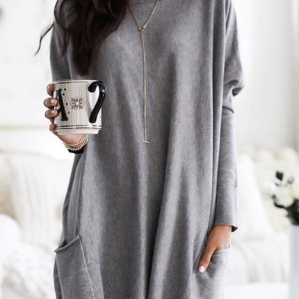 Women's Spring and Autumn Casual Printed Round Neck Long Sleeve Long T Shirt Top Pocket Sleeve Loose Top 3